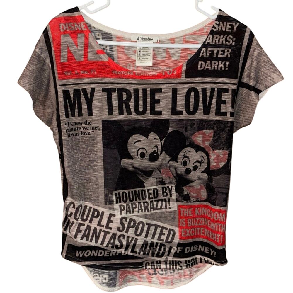 Disney Parks women’s Mickey Minnie Newspaper Print shirt my true love (small)